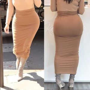 Missguided Long Camel Bodycon Midi Skirt